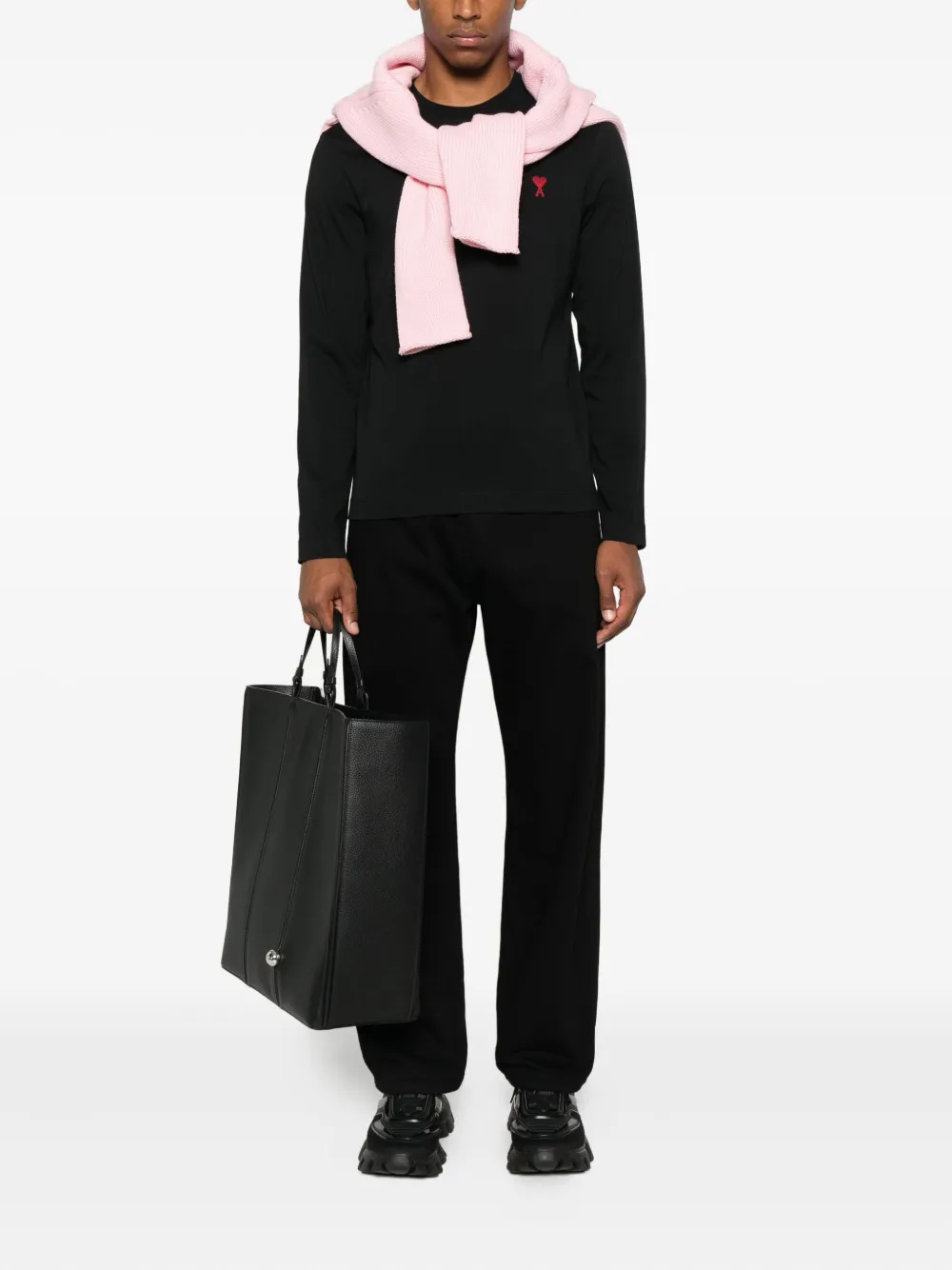 AMI Paris T-shirt met lange mouwen en geborduurd hart Zwart