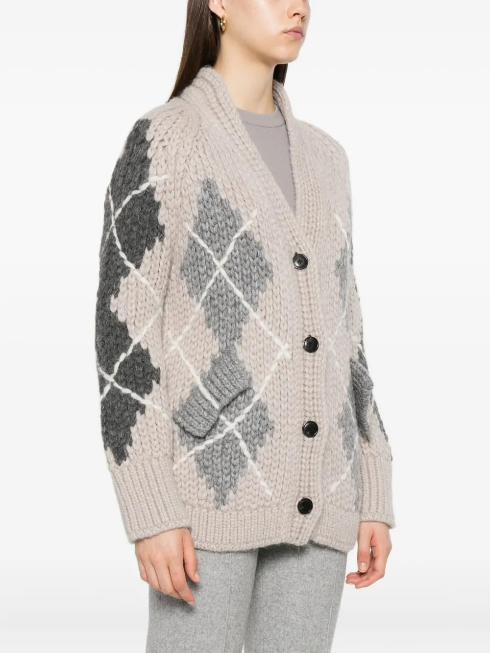 Ermanno Scervino Vest met argyle-patroon en zak Beige