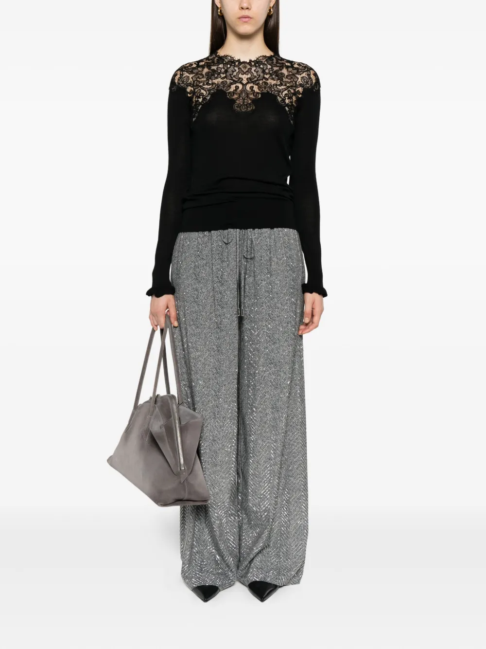 Ermanno Scervino Broek met visgraat patroon Zwart