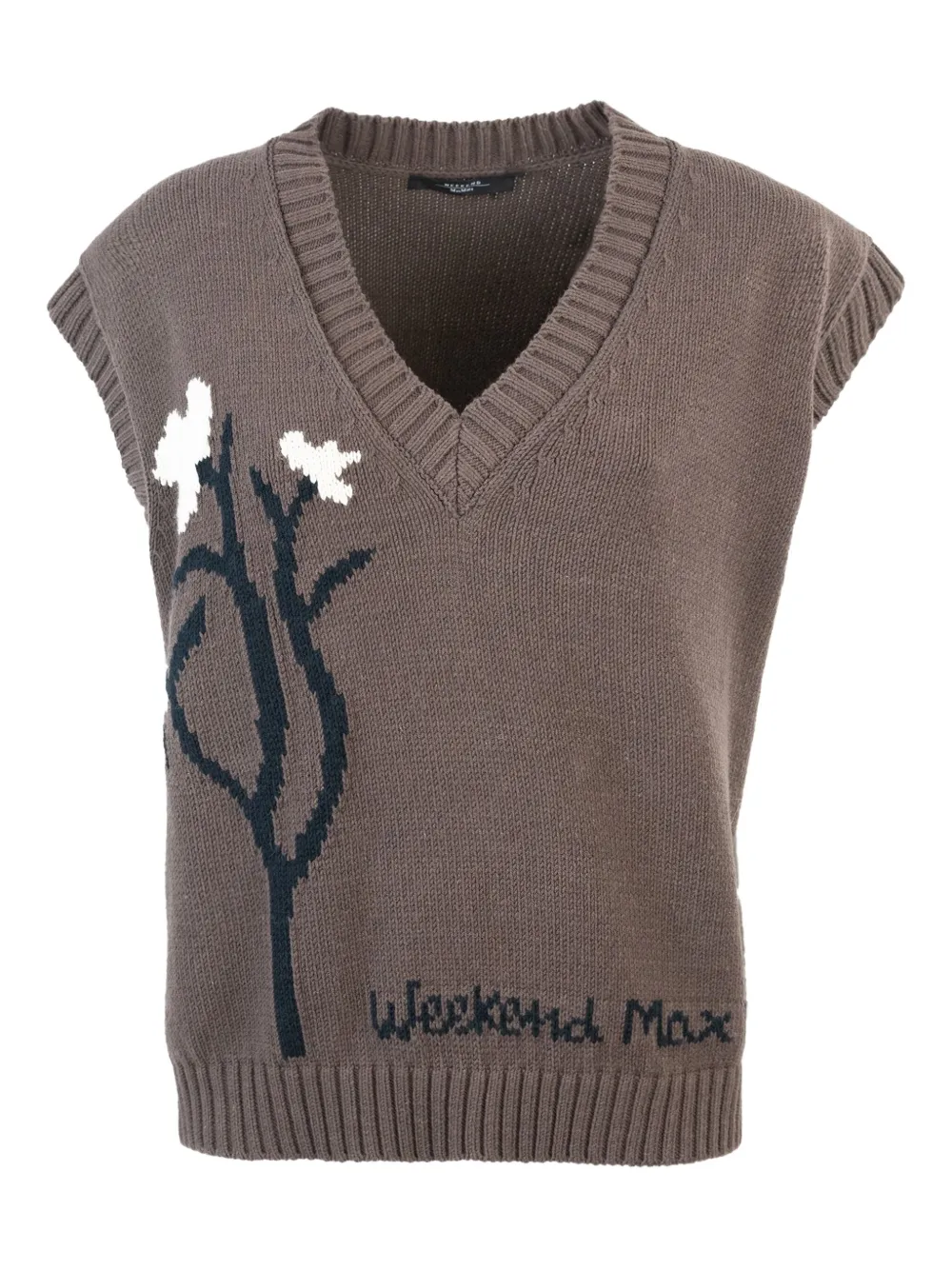 Max Mara Trui met geborduurde bloemen en V-hals Bruin