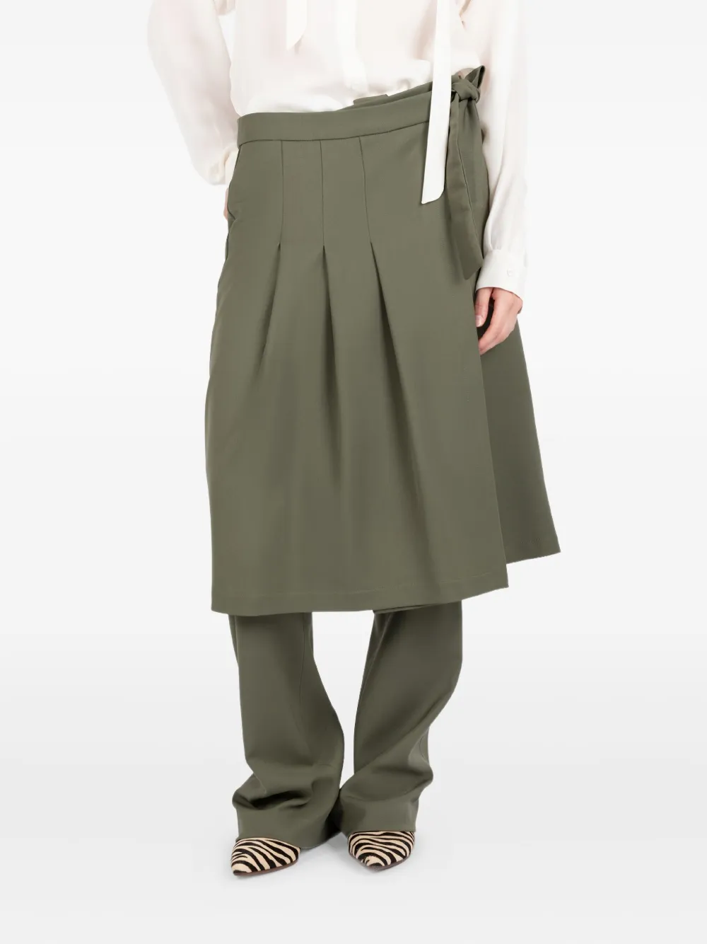 Société Anonyme Pleated Wrap Midi Skirt In Green