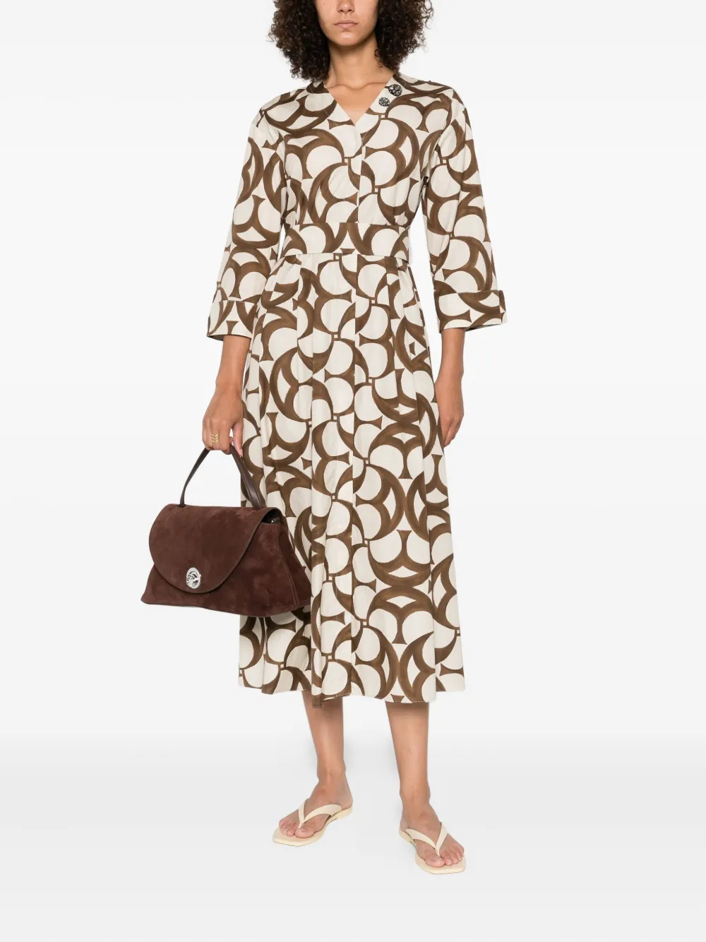 'S Max Mara Alice pleated abstract-print midi dress Beige