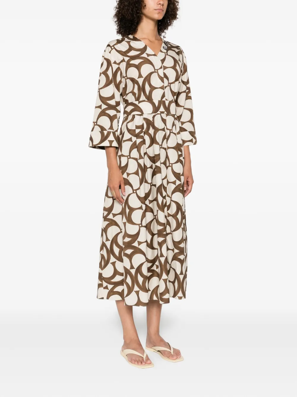 'S Max Mara Alice pleated abstract-print midi dress Beige