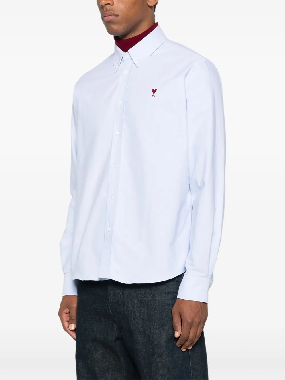 AMI Paris Overhemd met geborduurd logo Blauw