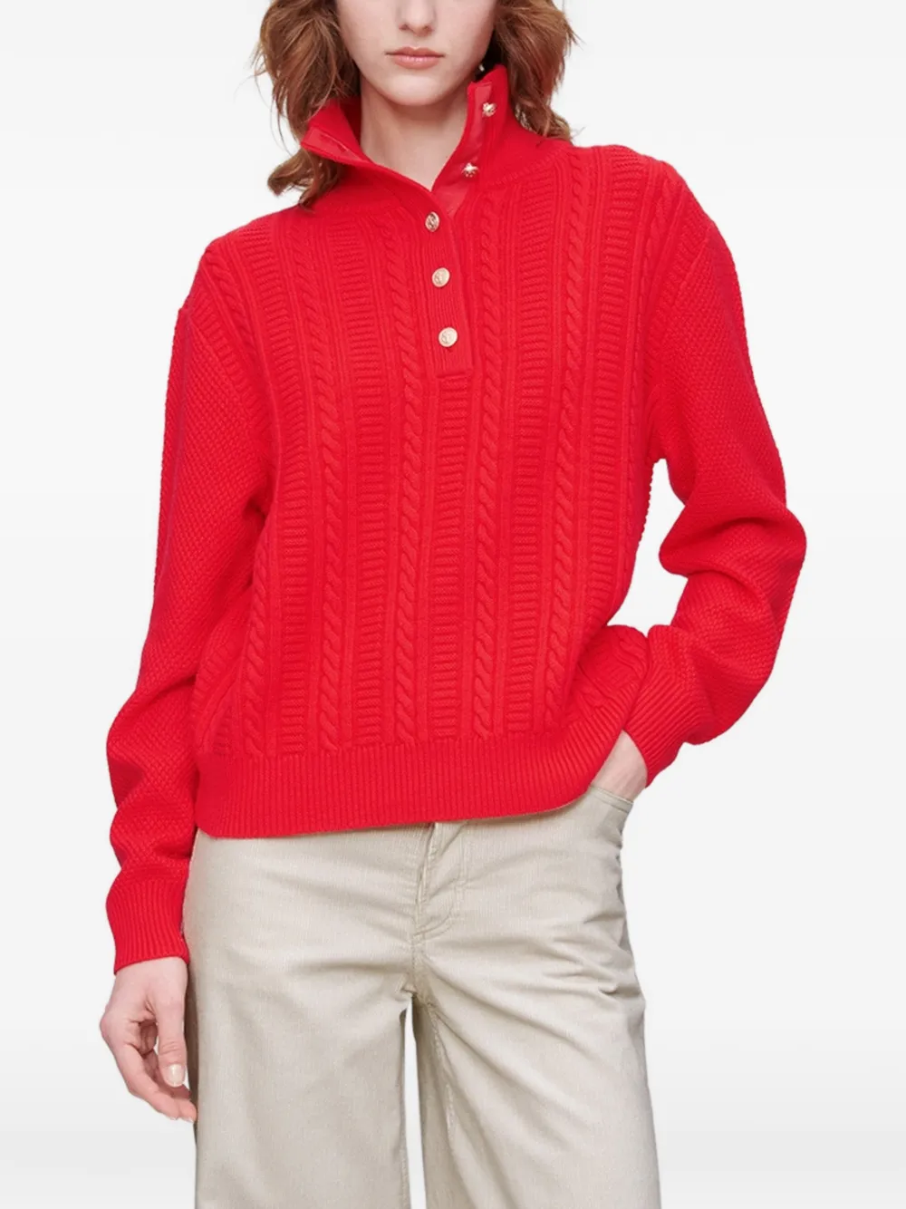 A.P.C. Thea kabelgebreide trui met knopen Rood