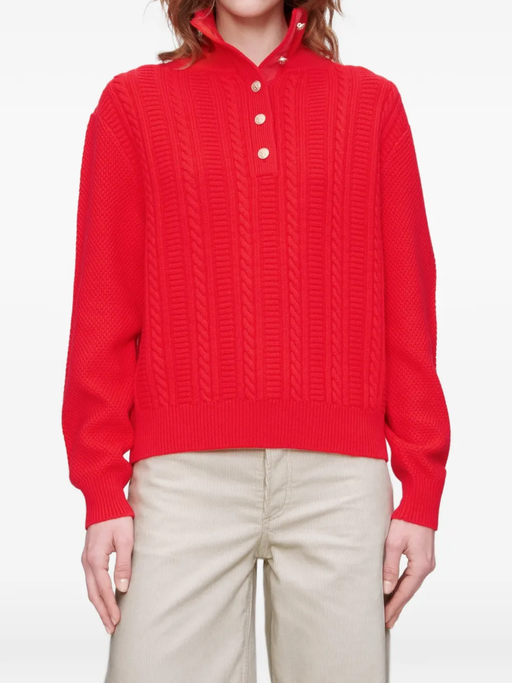 A.P.C. Thea kabelgebreide trui met knopen Rood
