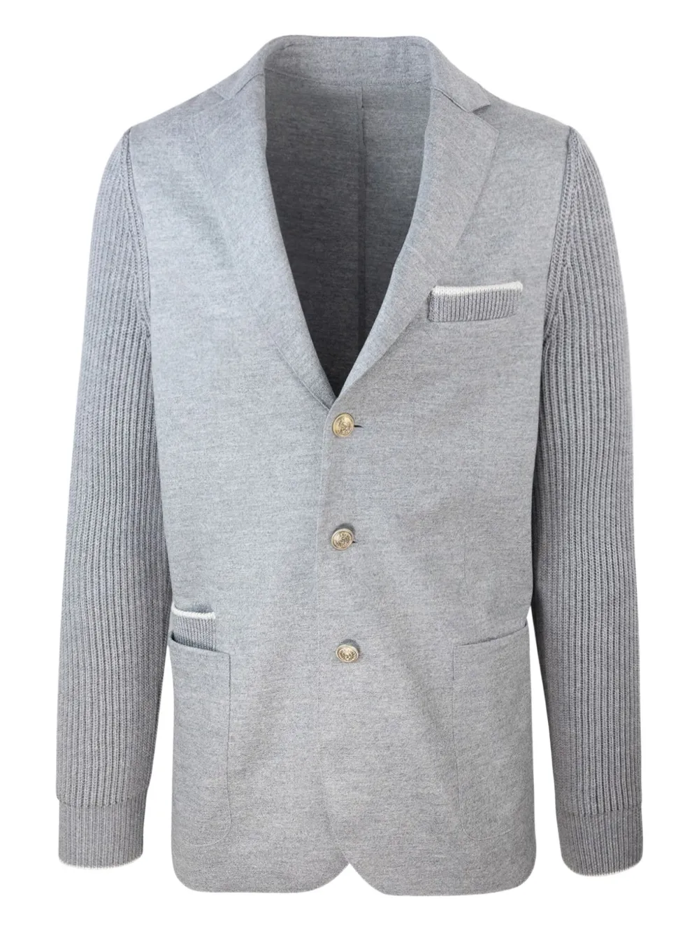 Eleventy Blazer met elleboogpatch en gebreide mouwen Grijs