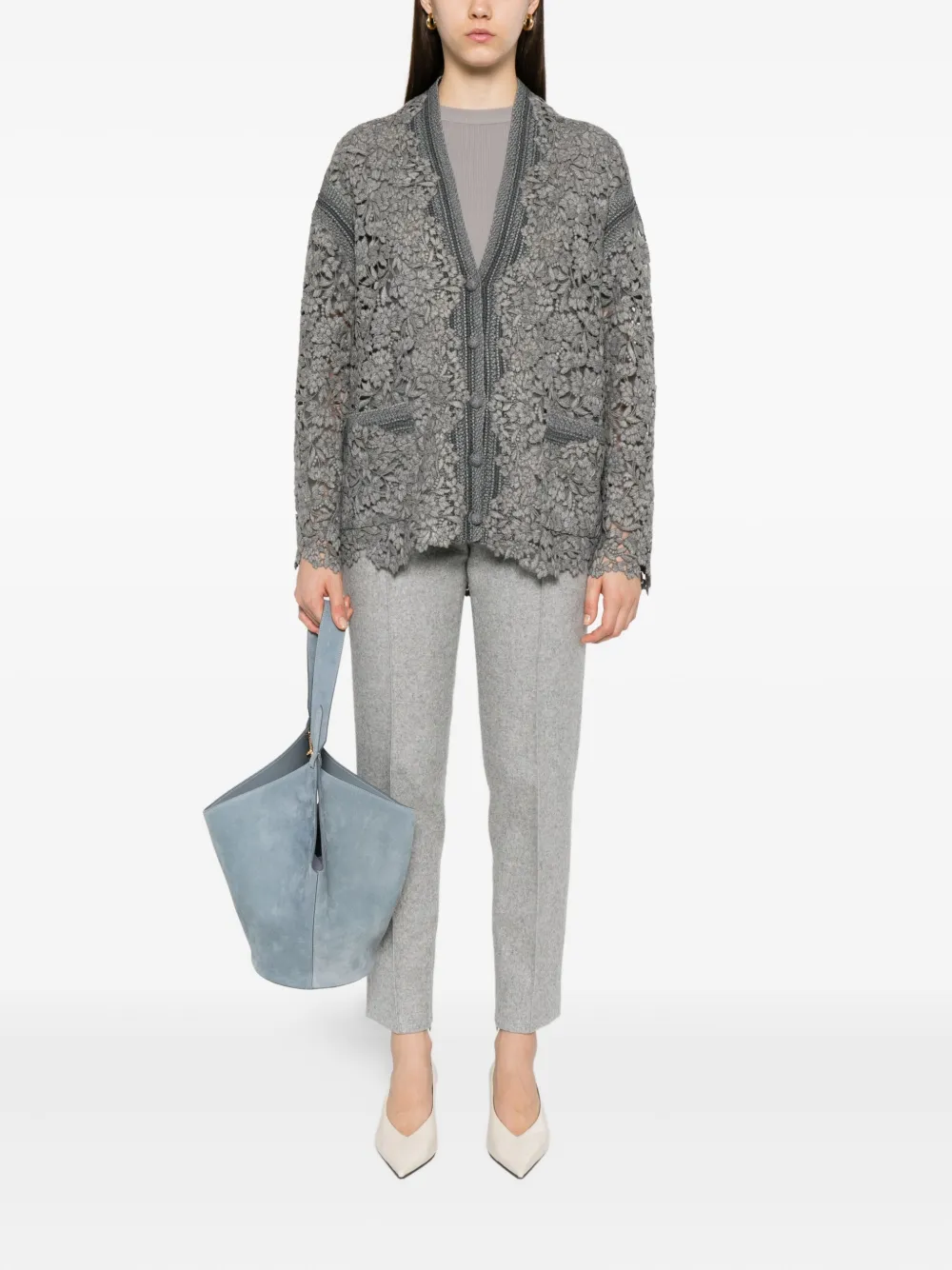 Ermanno Scervino Vest met bloemenkant Grijs