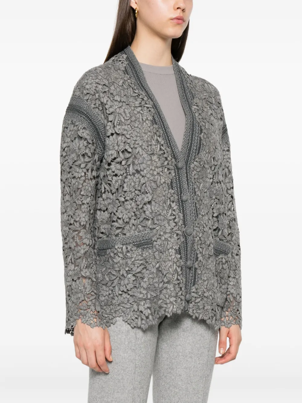 Ermanno Scervino Vest met bloemenkant Grijs