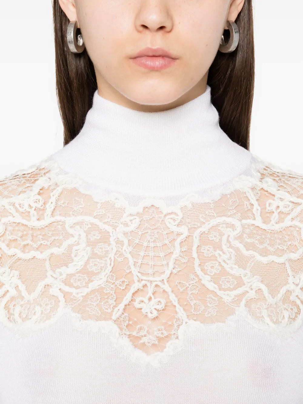 Ermanno Scervino Trui met hoge hals en kant Wit