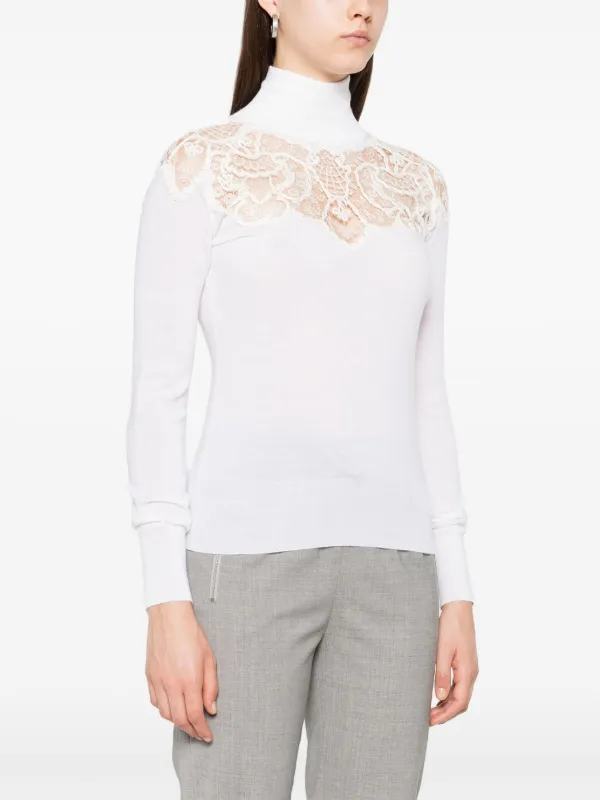 Ermanno Scervino lace-insert high-neck Sweater White FARFETCH PH