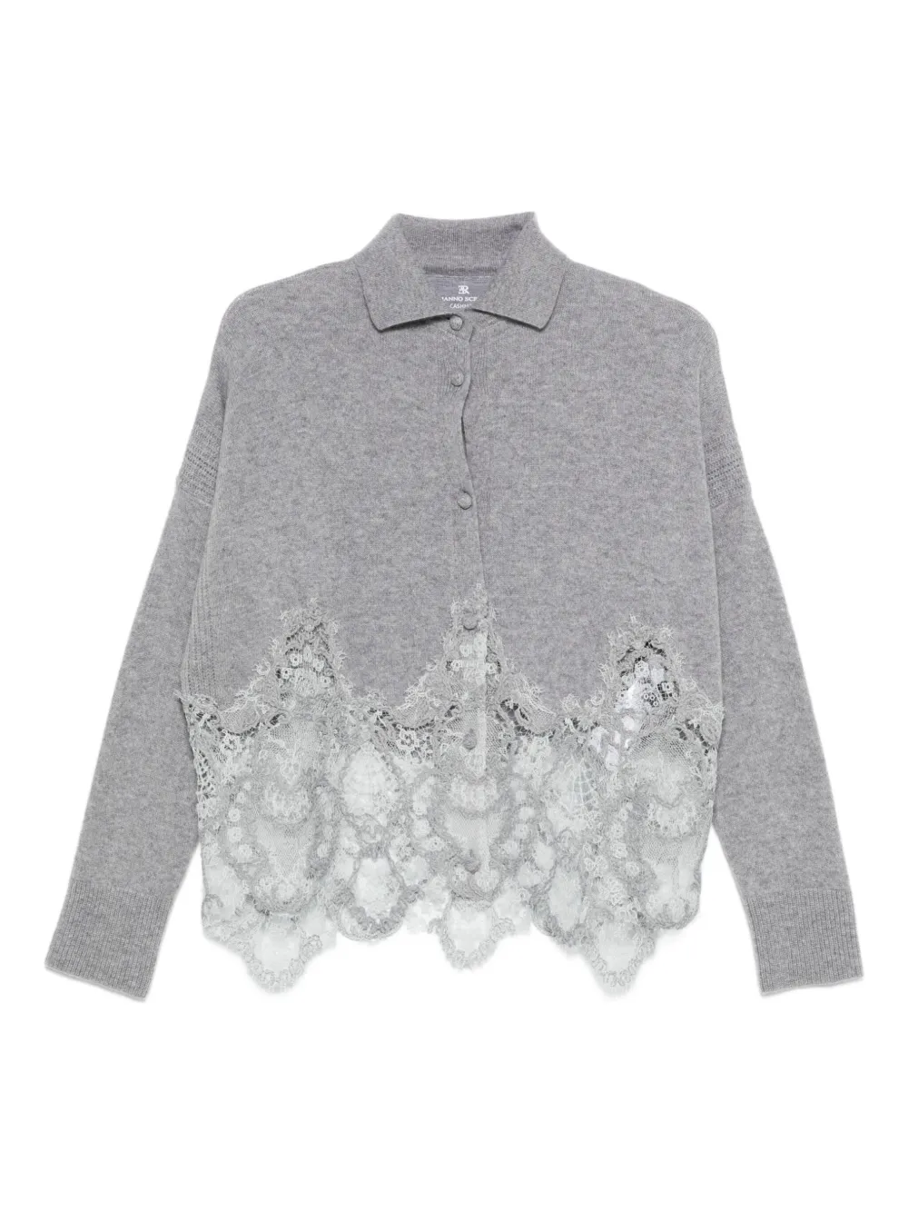 Ermanno Scervino lace-trimmed cashmere cardigan Grijs