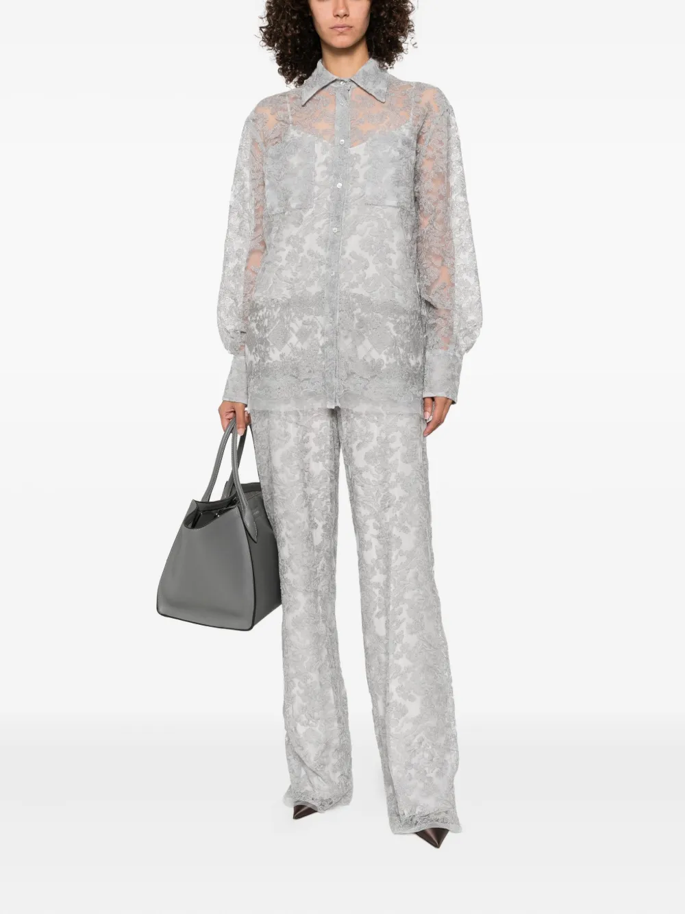 Ermanno Scervino Blouse van bloemenkant Grijs