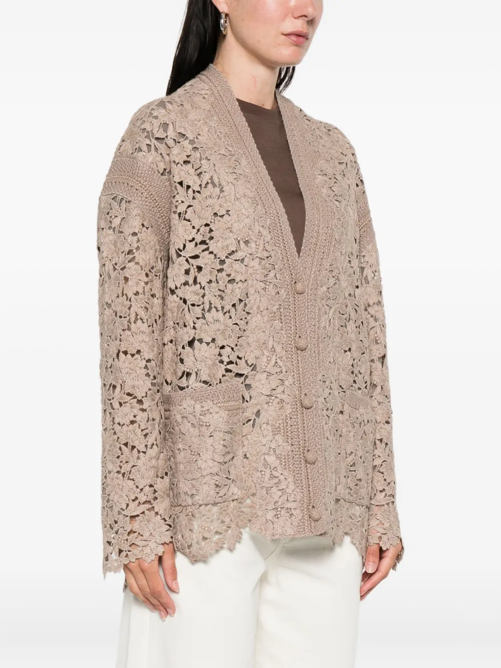Ermanno Scervino Vest met bloemenkant Beige