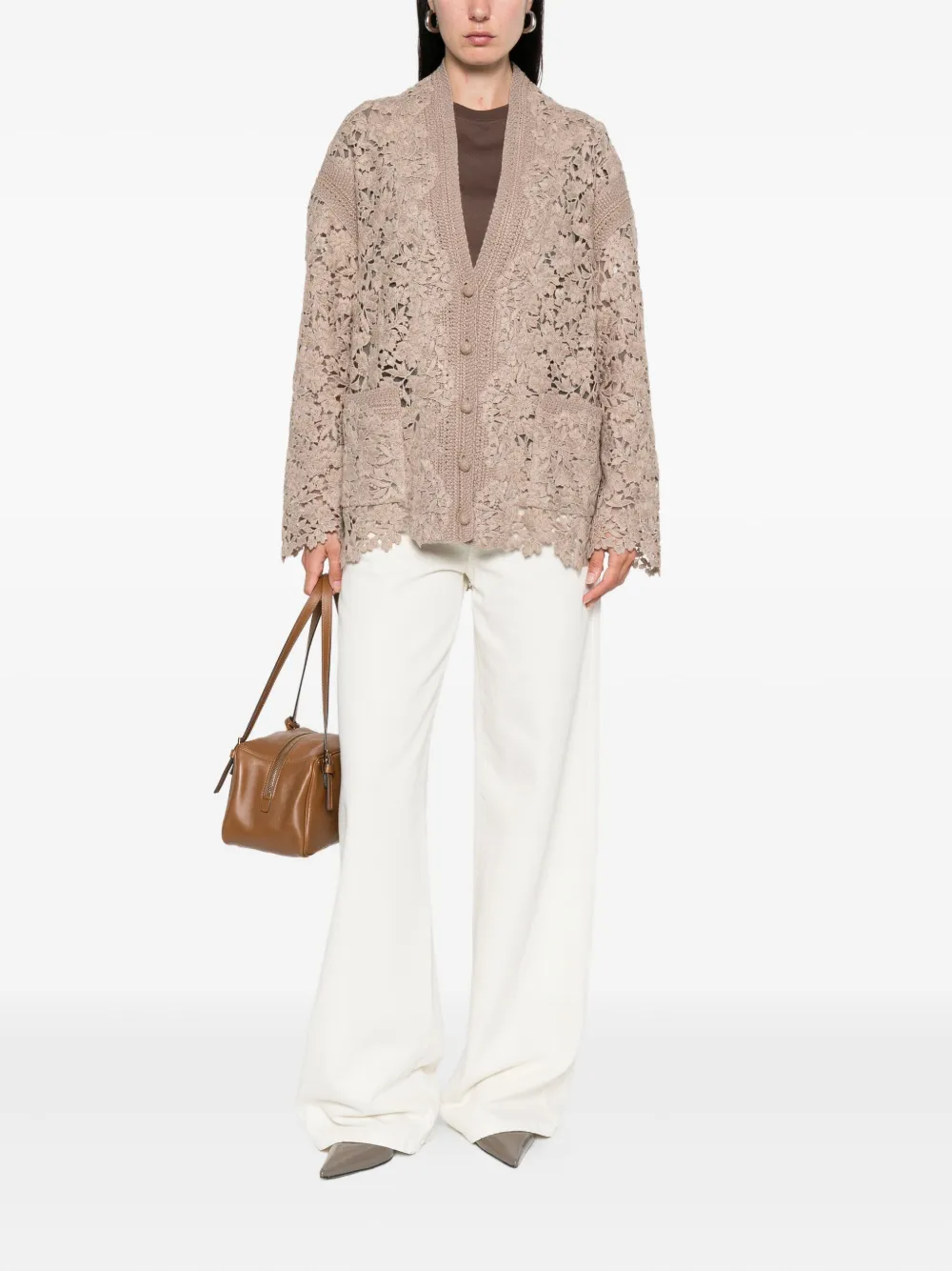 Ermanno Scervino Vest met bloemenkant Beige