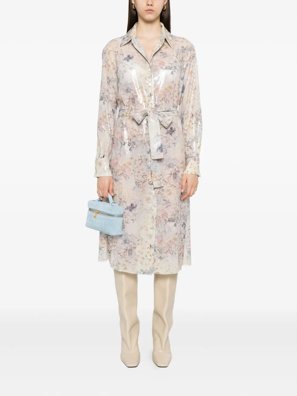 Golden Goose Blousejurk met pailletten en bloemenprint Beige