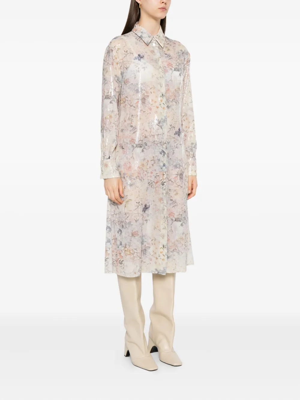 Golden Goose Blousejurk met pailletten en bloemenprint Beige