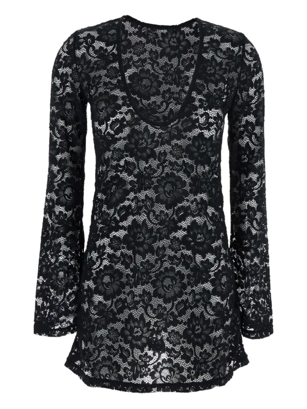 knee length dresses for ladies Black Floral Embroidered Mesh Lace Sleeveless Mini Dress main image 1