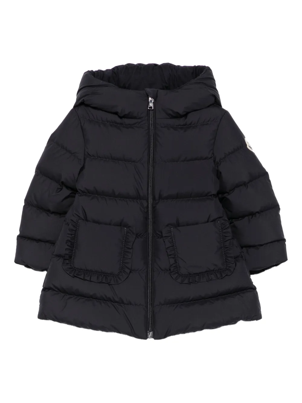 Moncler Enfant Odile ruffled quilted jacket Blauw