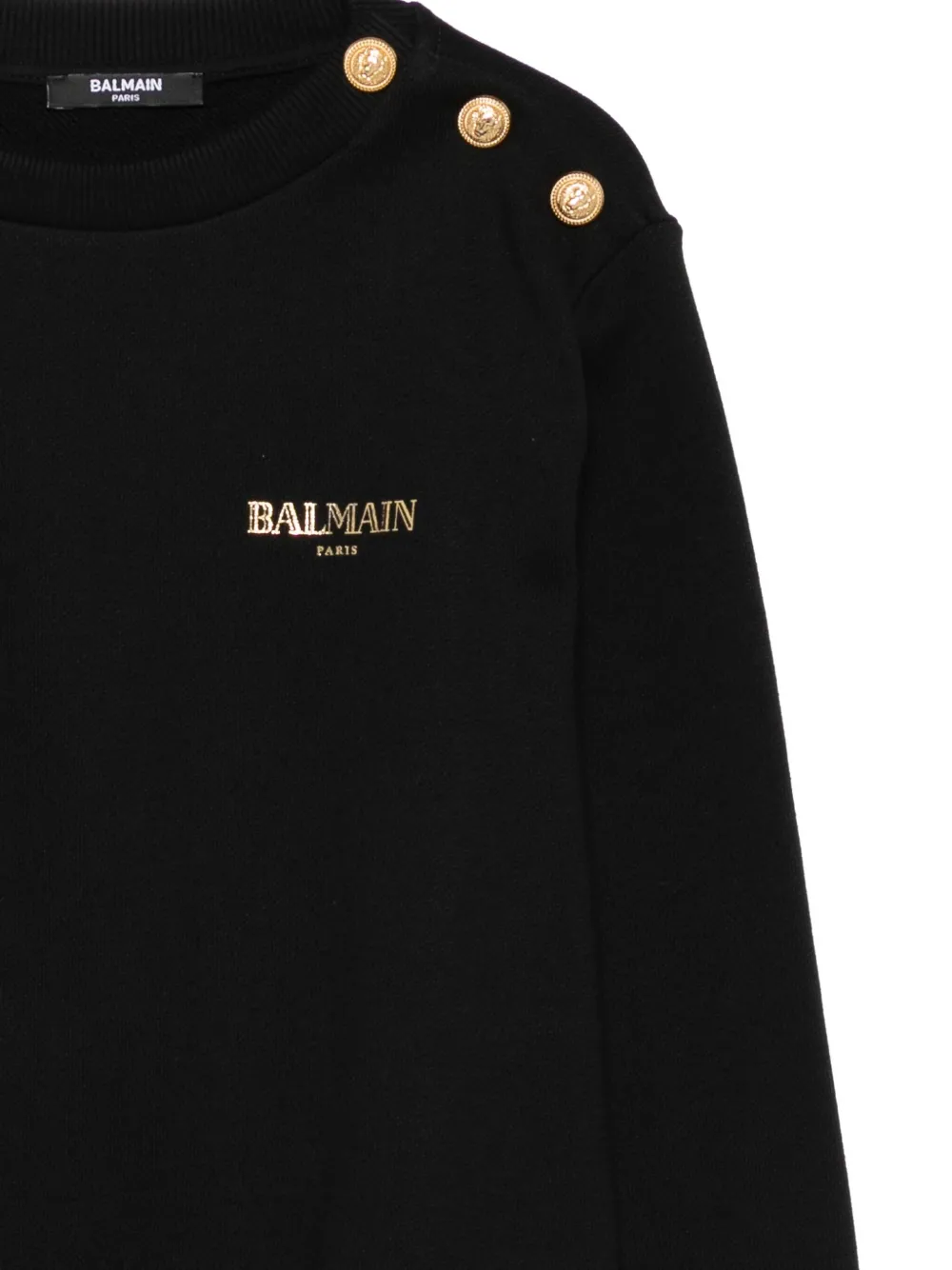 Balmain Kids Sweater met ronde hals en gouden knoop Zwart