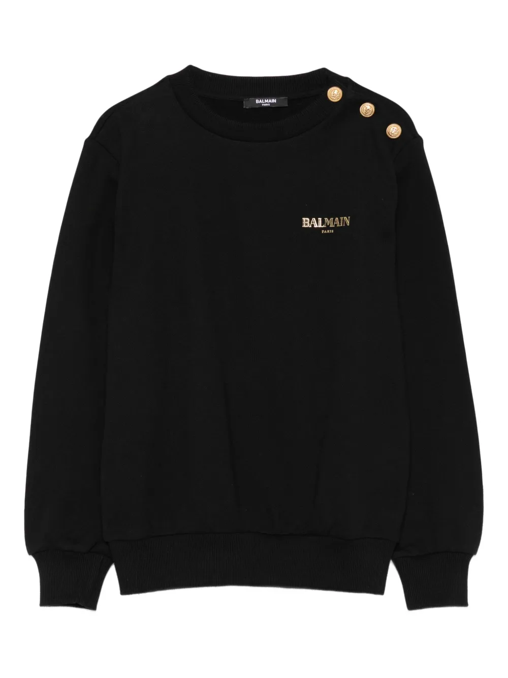 Balmain Kids Sweater met ronde hals en gouden knoop Zwart