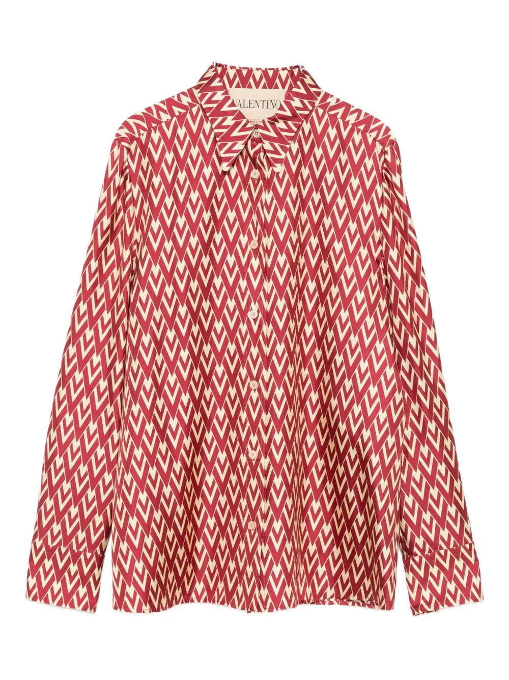 Valentino Garavani geometric-print silk shirt Rood