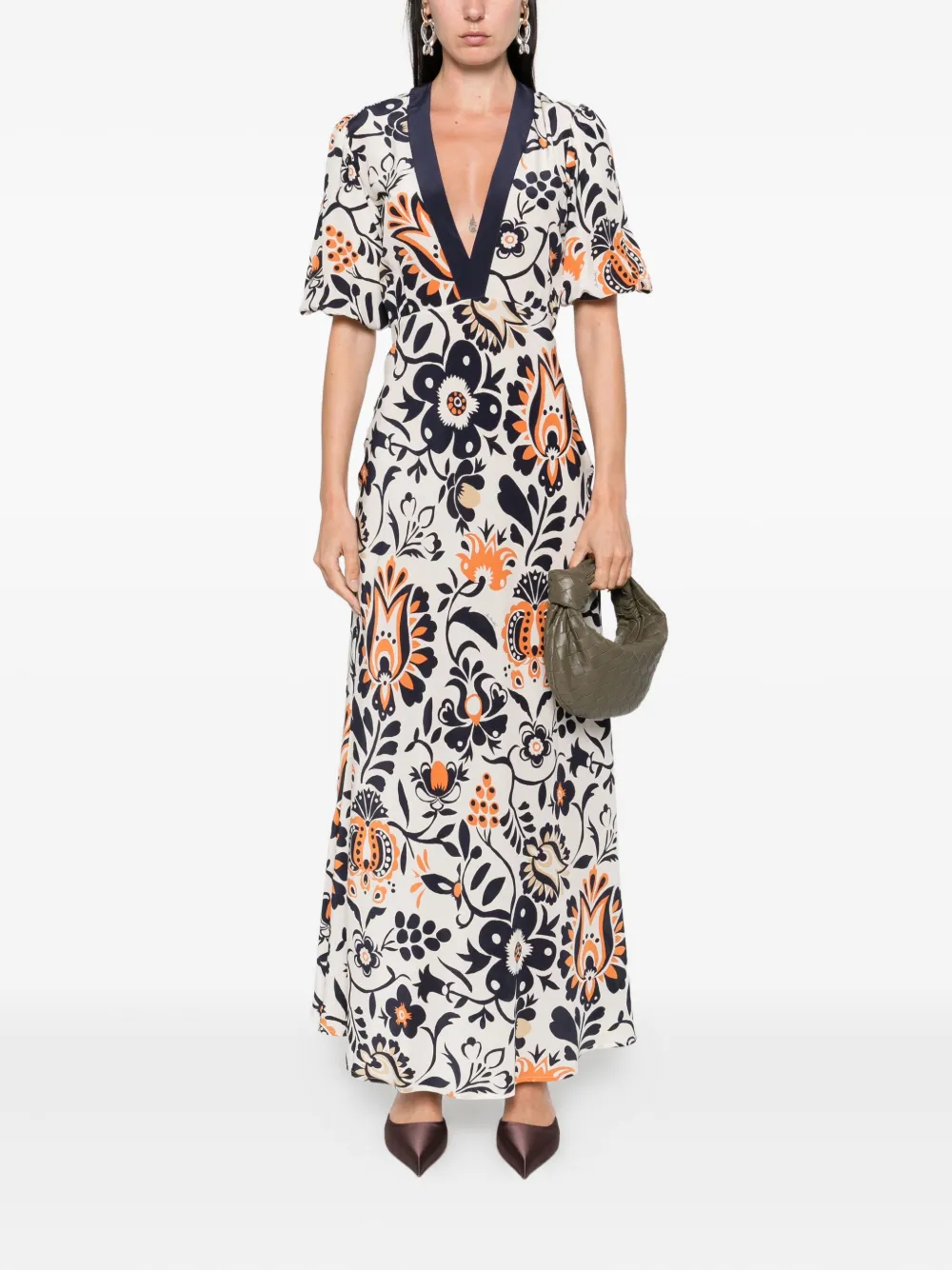 La DoubleJ floral puff-sleeve dress Wit