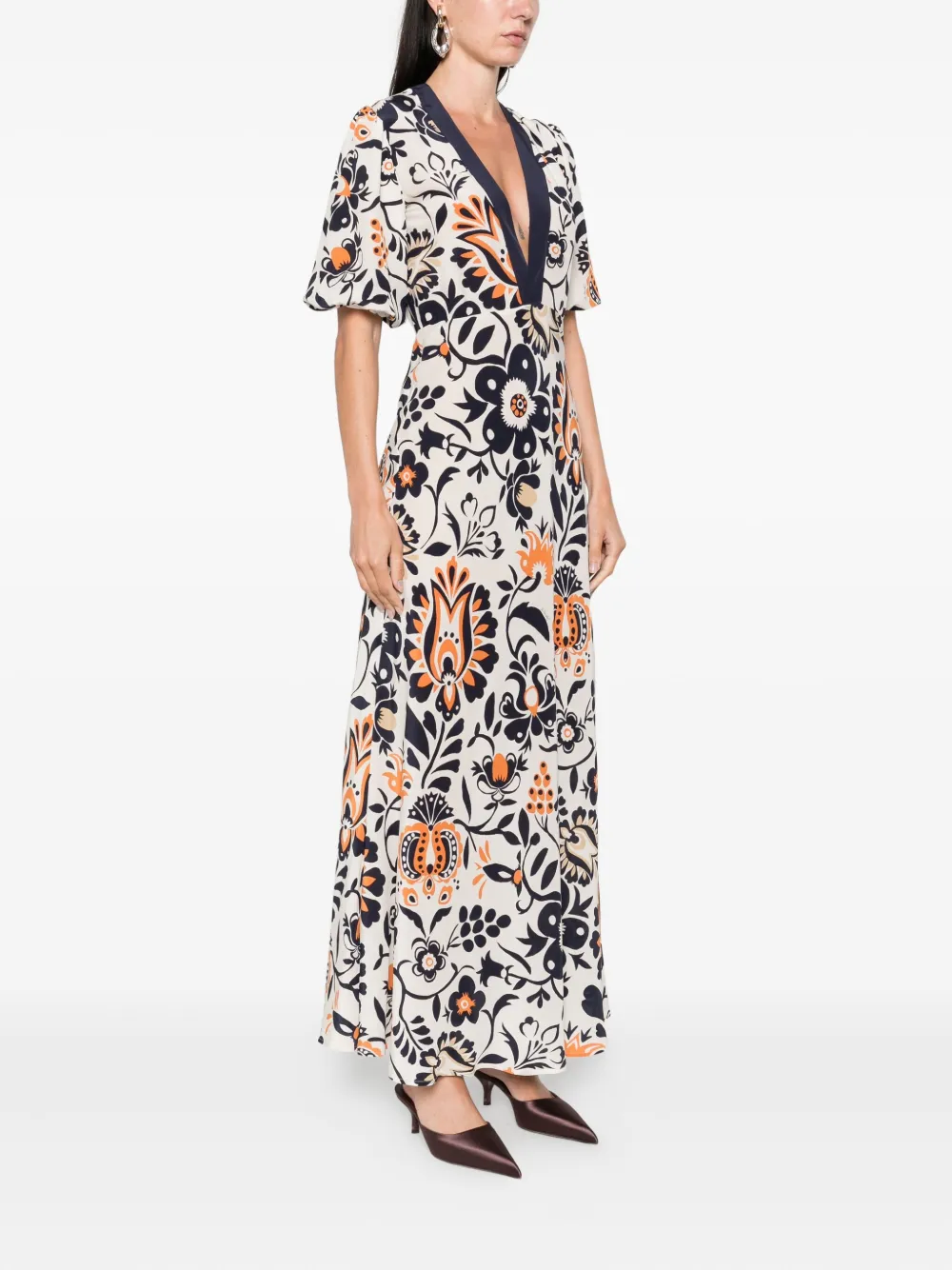 La DoubleJ floral puff-sleeve dress Wit