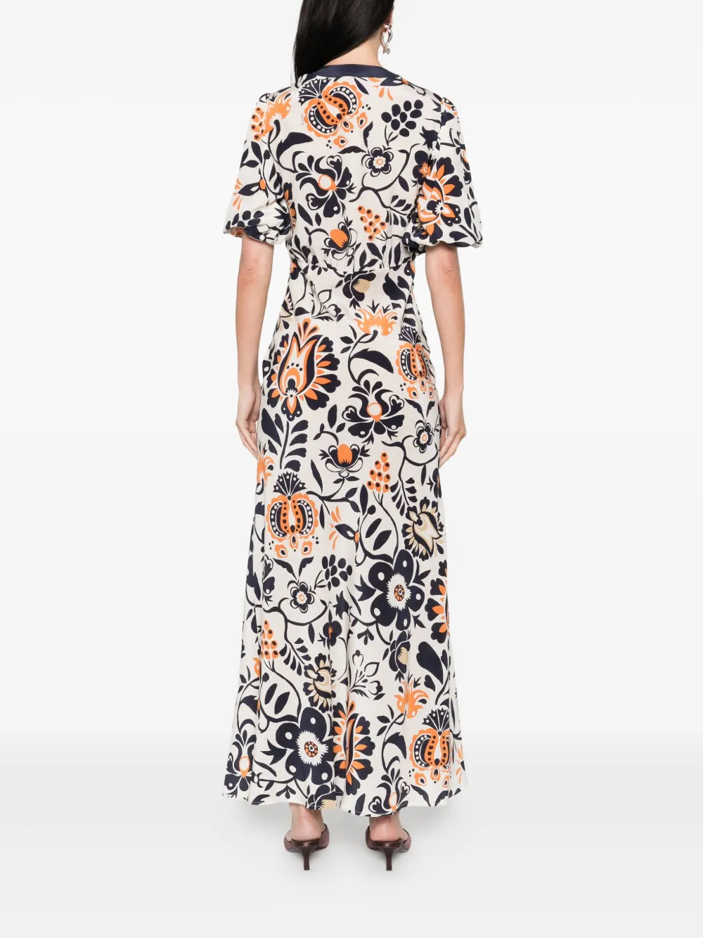 La DoubleJ floral puff-sleeve dress Wit