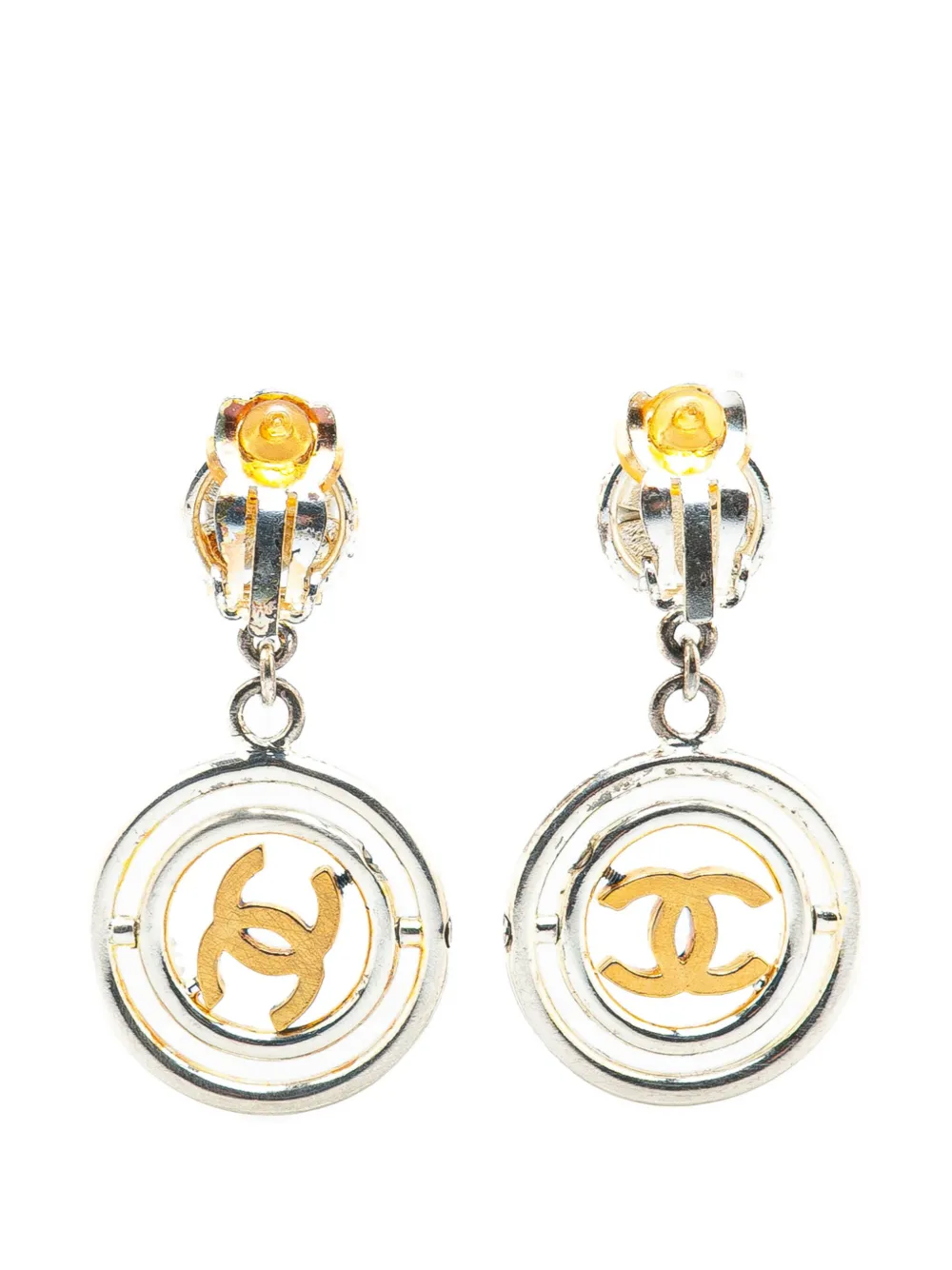 CHANEL Pre-Owned 1996 Silver Clover CC Drop Clip on Earrings costume earrings | Image 2