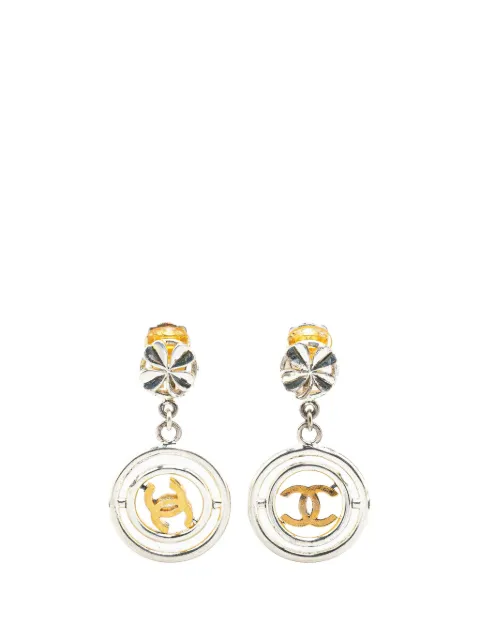 CHANEL Pre-Owned aretes Silver Clover CC Drop Clip on Earrings 1996