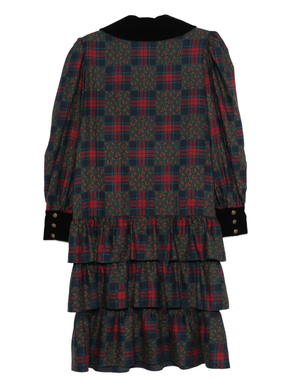 Saint Laurent Pre-Owned 1970s geruite jurk met ruches - Blauw