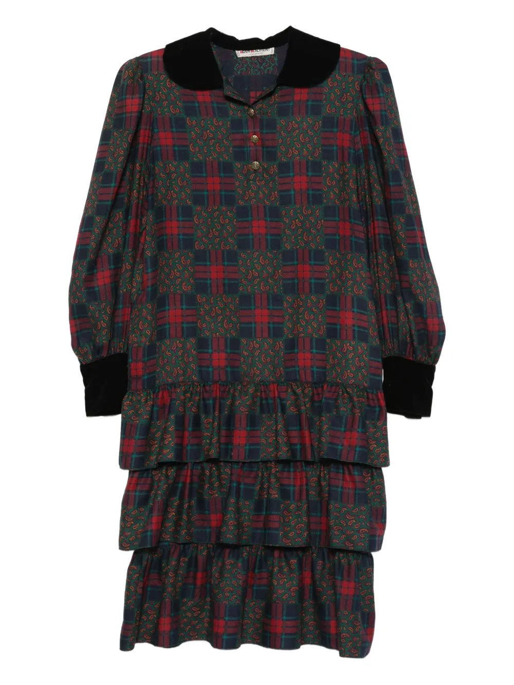 Saint Laurent Pre-Owned 1970s plaid ruffled dress | Blue | Image 1
