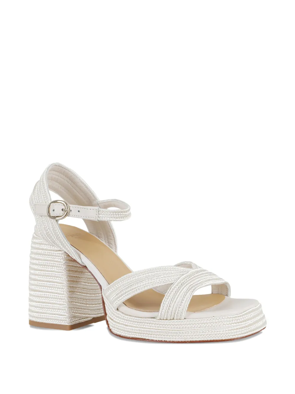 Castañer 100MM Valle 142 metallic-weave block-heel sandals White