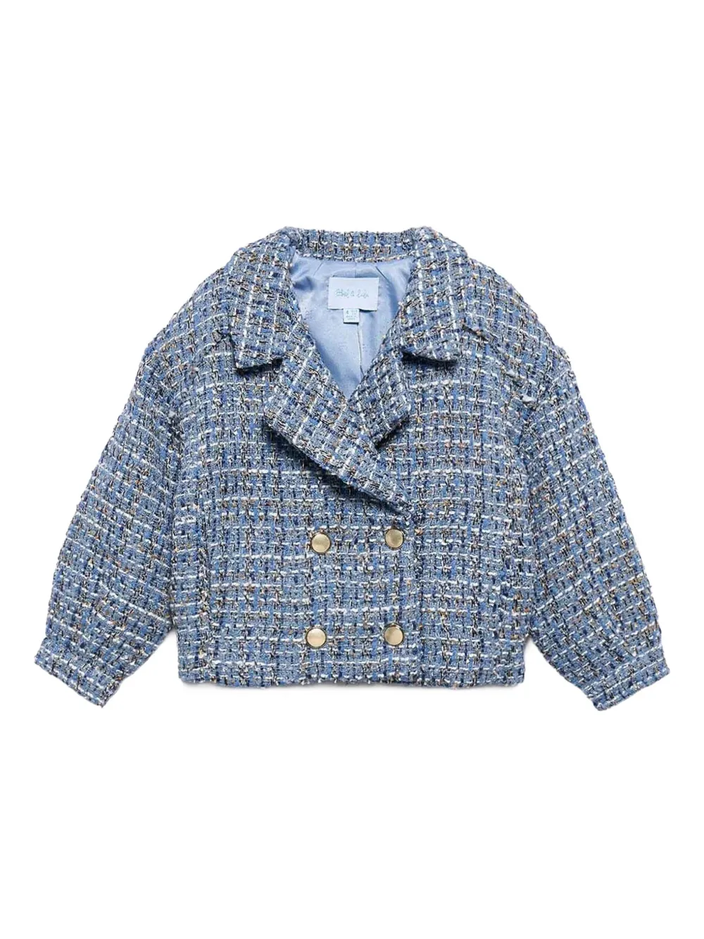 Abel & Lula Double-breasted Cropped Tweed Blazer In Blue