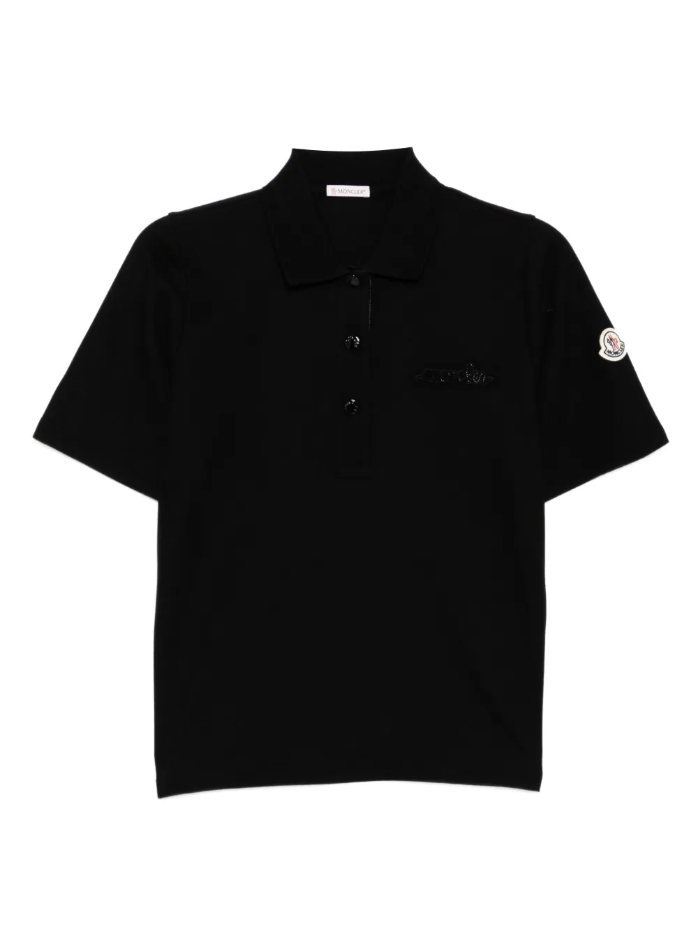 Moncler Logo-embroidered Polo Shirt In Black