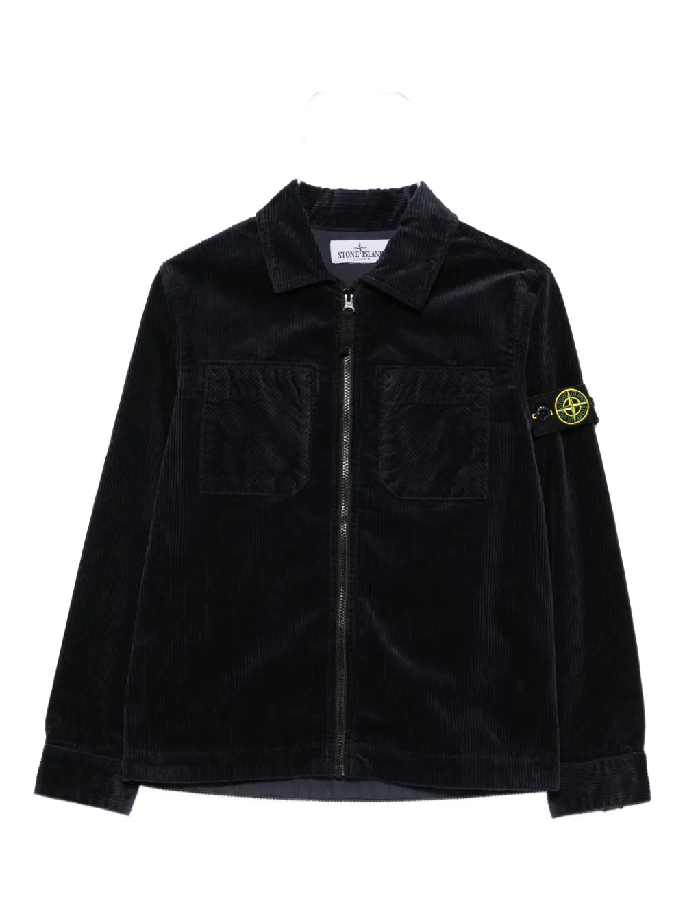 Stone Island Junior corduroy zip-up shirt Blauw