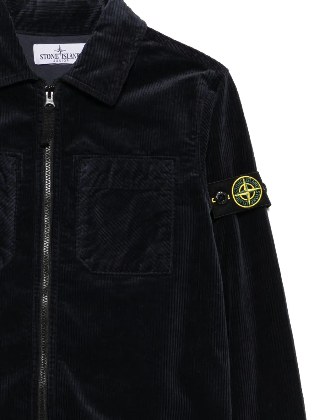Stone Island Junior corduroy zip-up shirt Blauw