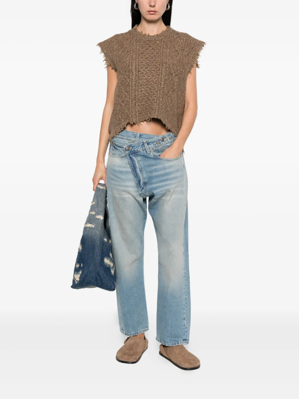R13 Jeans met gekruiste tailleband Blauw