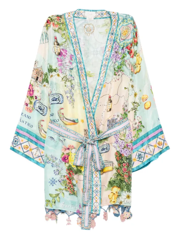 Camilla Floral-print Wrap Cape in Green