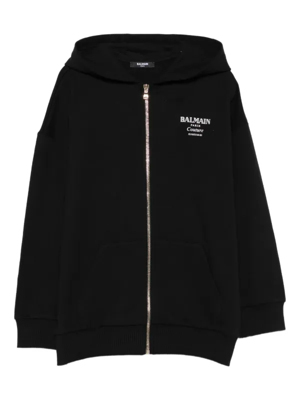 Balmain Kids logo-print zip-up Hoodie Black FARFETCH OM