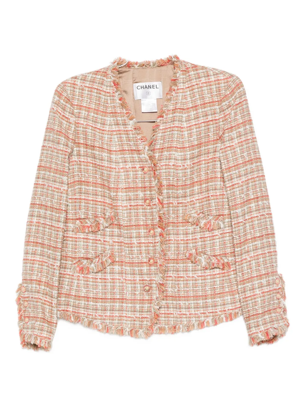CHANEL Pre-Owned 2004 tweed fringed jacket | Neutrals | Image 1