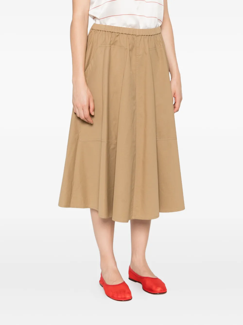 Vince elastic-waistline pocket midi skirt Beige