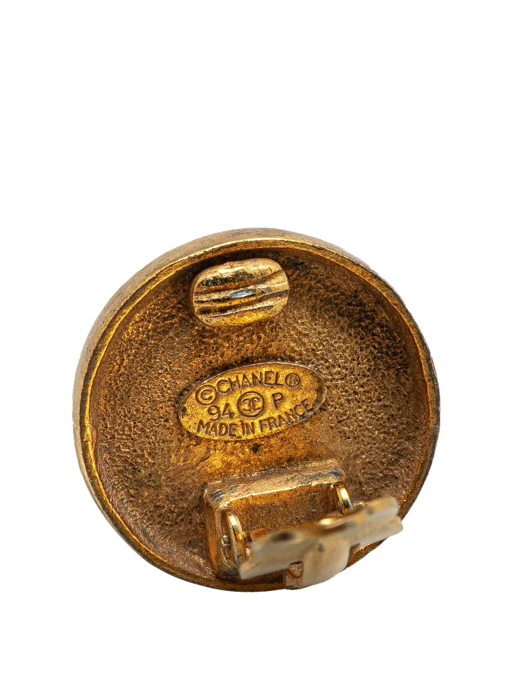 Pre-owned Chanel 1994 Gold Tone Cc Button Clip On Earrings Costume Earrings