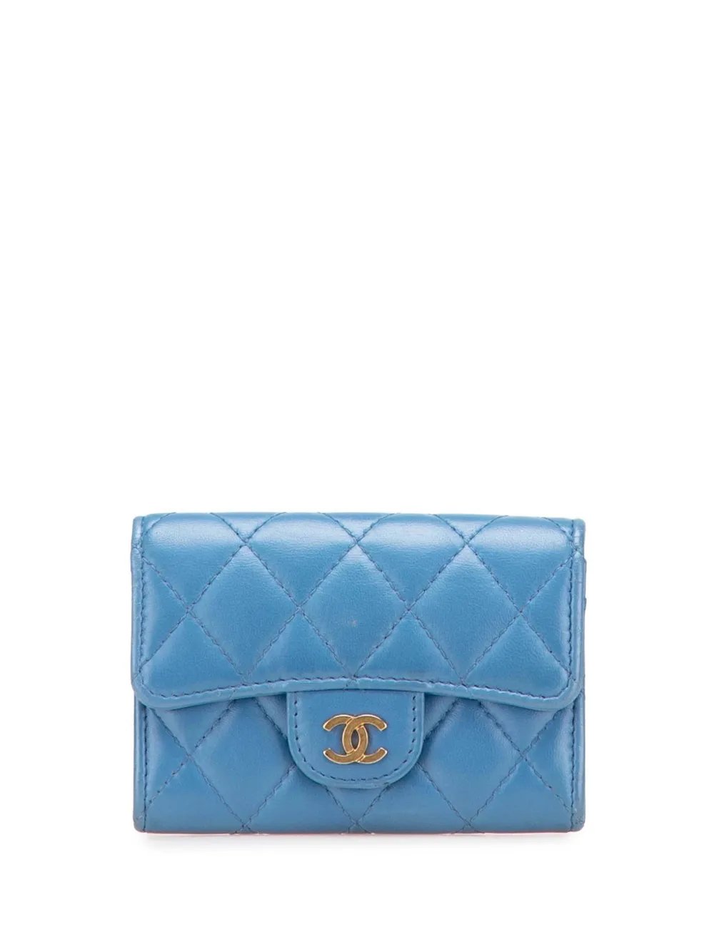 CHANEL Pre-Owned 2019 CC Quilted Calfskin Trifold Wallet small wallets | Blue | Image 1