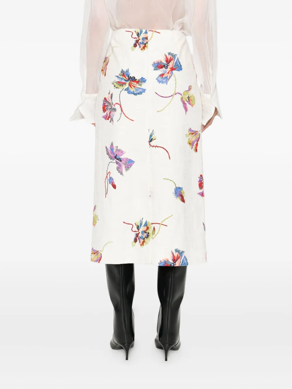 La DoubleJ floral-print straight skirt Wit