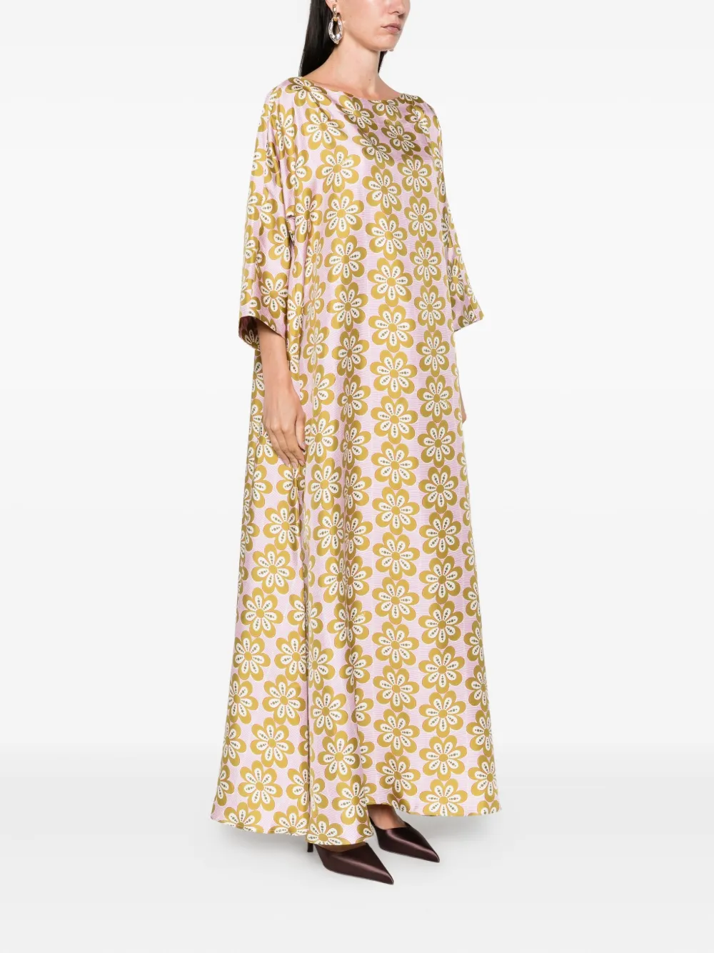 La DoubleJ floral-print silk dress Roze