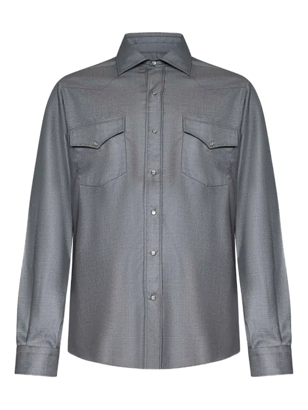 FRANZESE COLLECTION - yoke patch-pocket shirt - men - Virgin Wool - 43 - Grey FRANZESE COLLECTION - yoke patch-pocket shirt - men - Virgin Wool - 43 - Grey