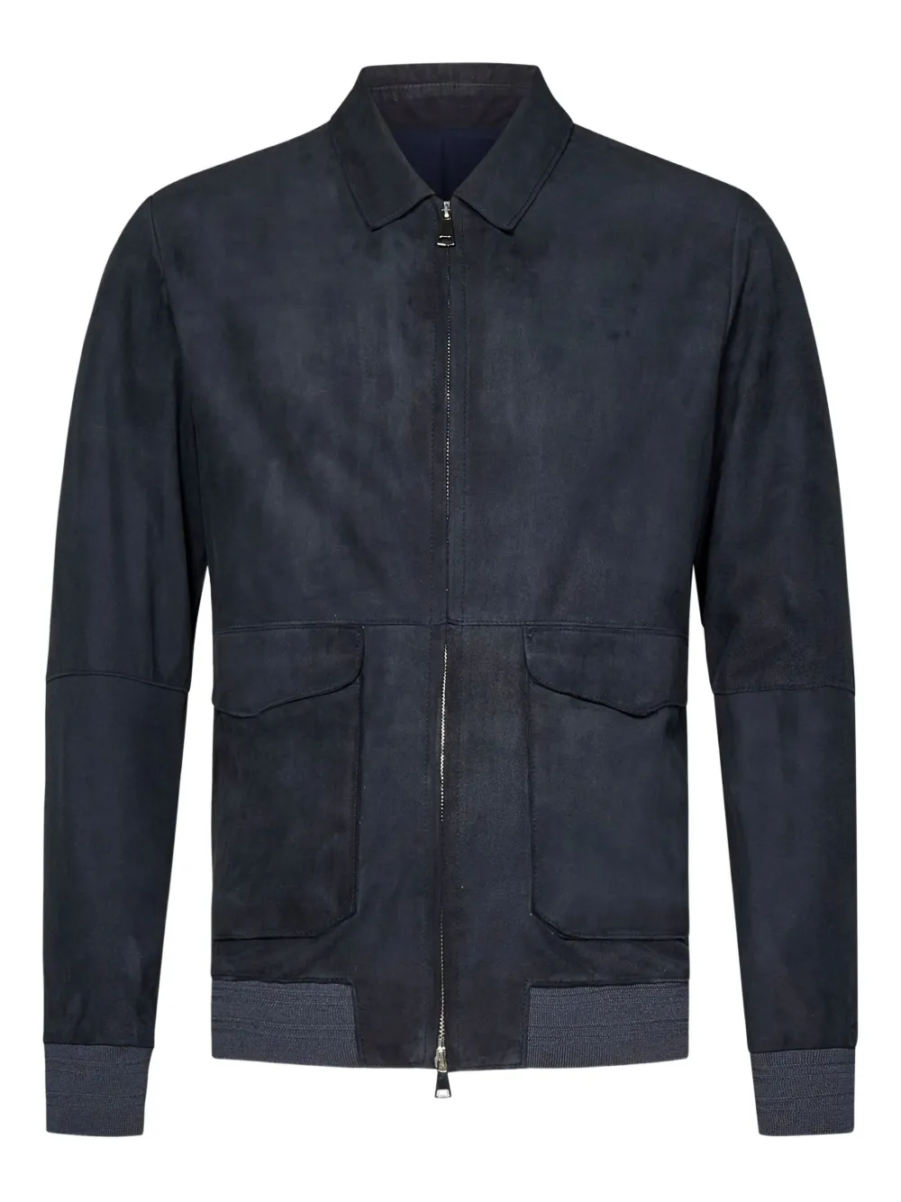 FRANZESE COLLECTION Leren jack met dubbele slippers en rits Blauw