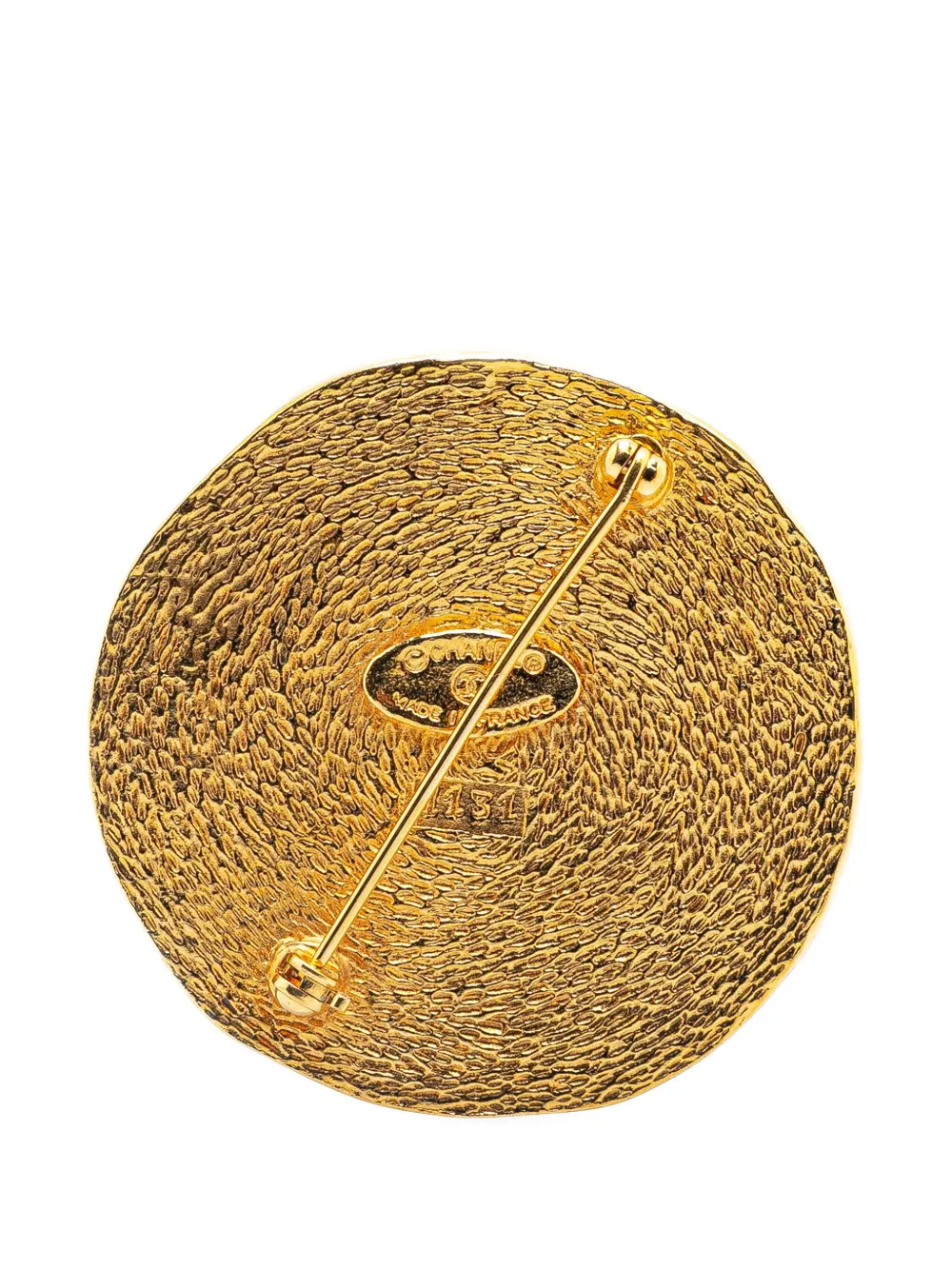 Pre-owned Chanel 1970-1980 Gold Plated 31 Rue Cambon Round Brooch Costume Brooch